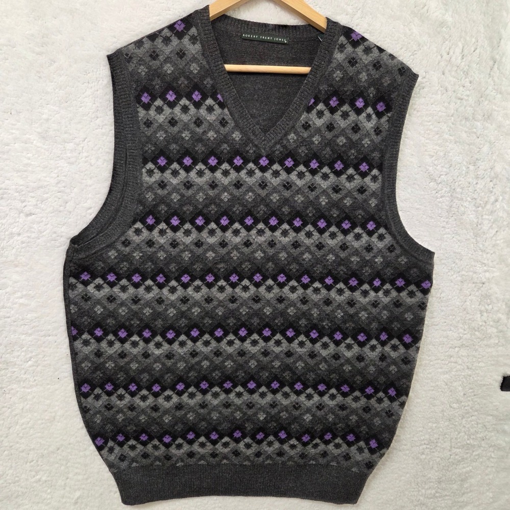 Robert Trent Jones Mens Argyle V Neck Grandpa Sweater Vest L Wool Alpaca